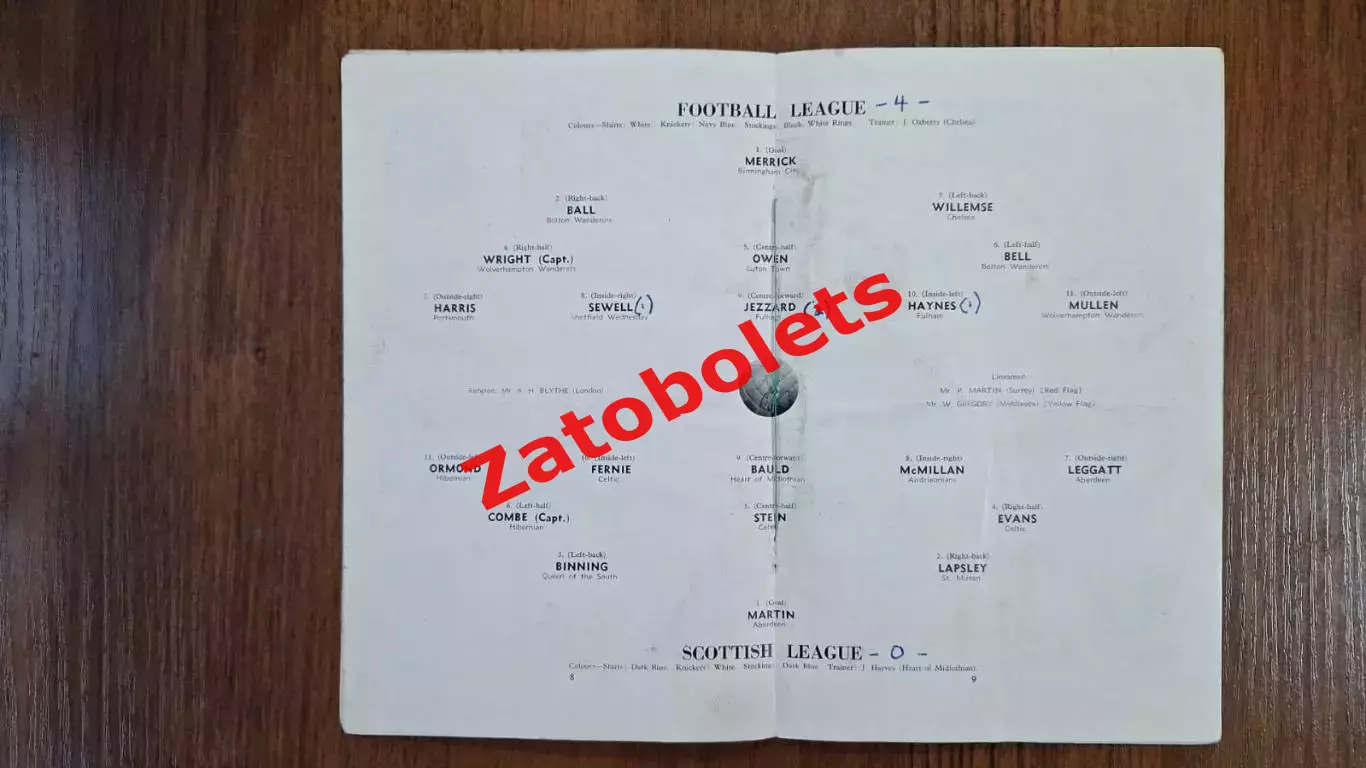 Англия Футбольная лига - Сборная Шотландской лиги 1954 1
