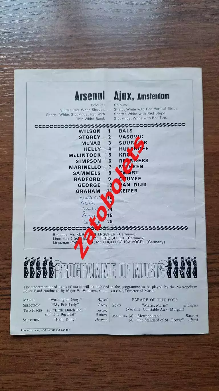 Арсенал Англия - Аякс Голландия 1970 Кубок Ярмарок 1