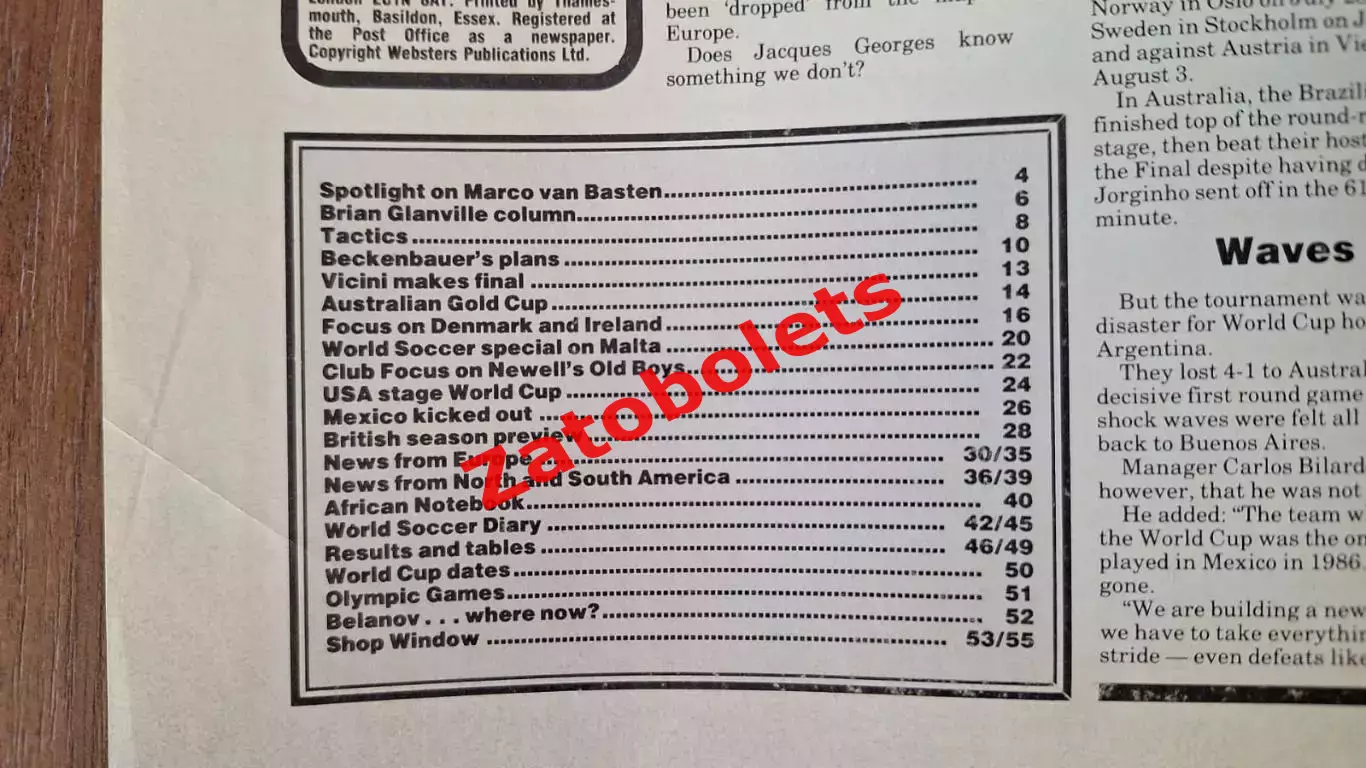 World soccer Август 1988 Ван Бастен Ходлл Польша 1