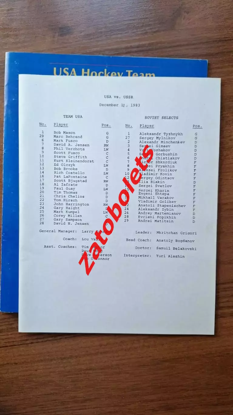 США - СССР-2 (вторая сборная) 12.12.1983 1
