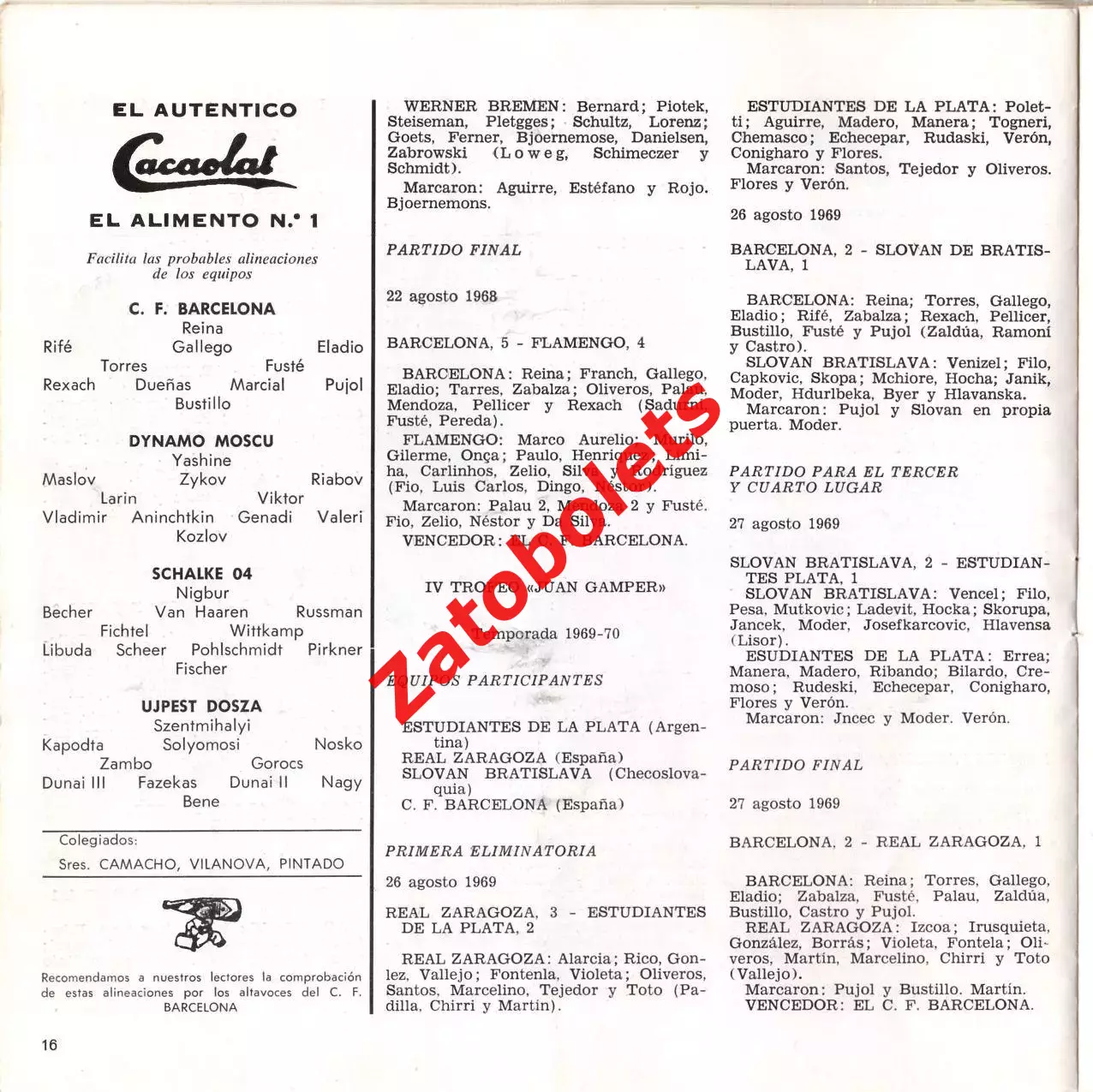 Шальке Уйпешт Дожа Динамо Москва СССР Барселона 1970 Турнир Гампера 1