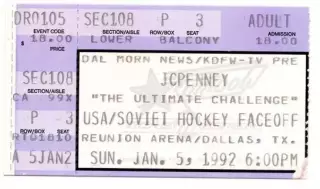 Билет хоккей США - Спартак Москва СССР 05.01.1992