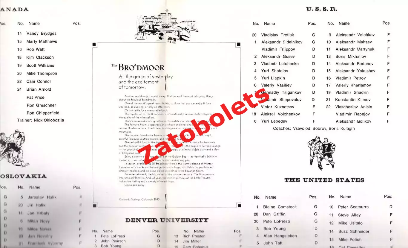 Университет Денвера – СССР Турнир Мемориал Брауна. Играли 1974 Канада ЧССР США 1