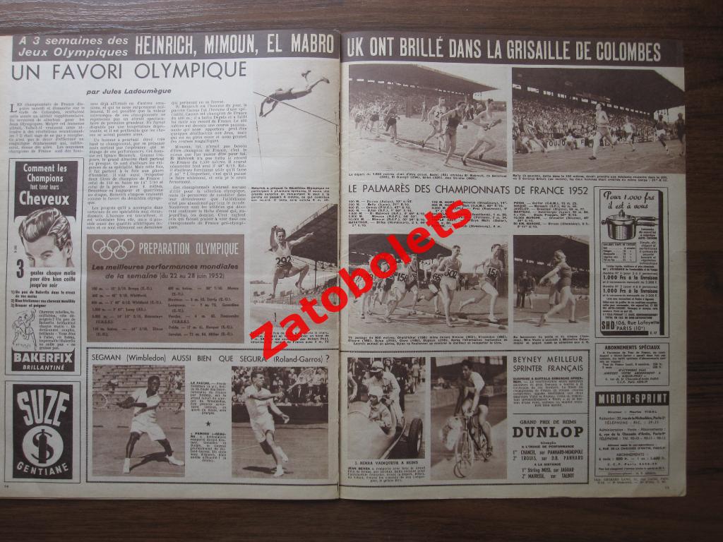 Журнал Miroir-Sprint №316 - 30.06.1952 Олимпиада 1952 подготовка 3