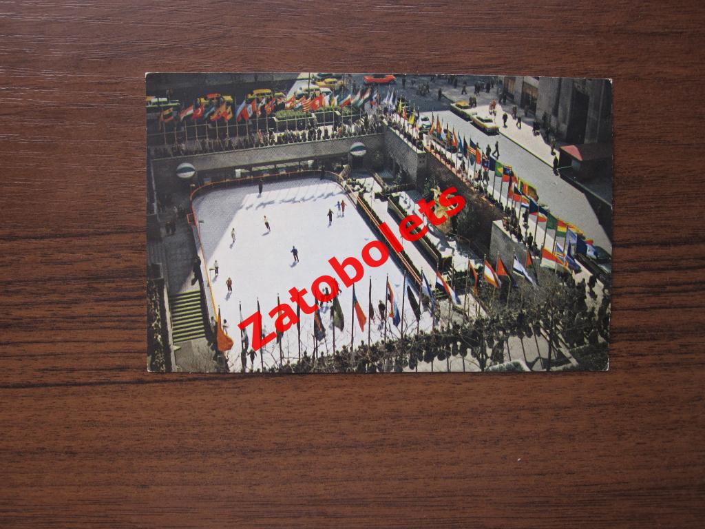 Почтовая карточка США Нью-Йорк Рокфеллер-плаза Каток Фигурное катание Виды город