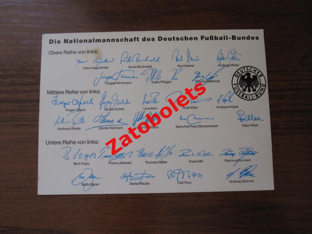 Автографы Сборная ФРГ/Германия 1990 Чемпионы Мира Маттеус Клинсманн Феллер и др. 1