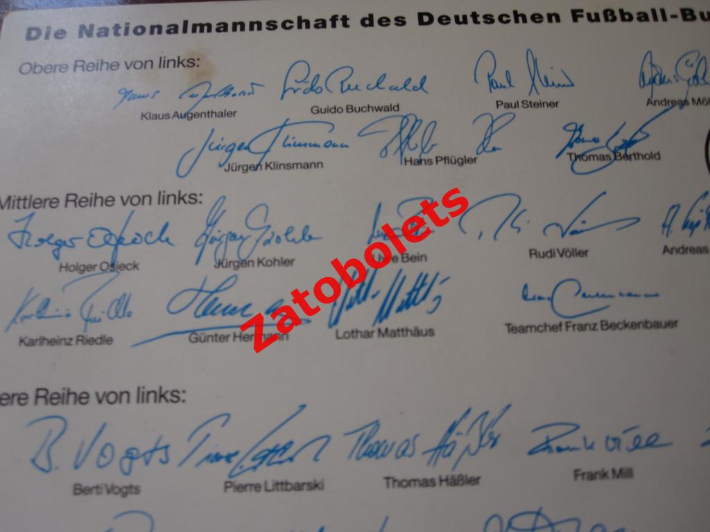 Автографы Сборная ФРГ/Германия 1990 Чемпионы Мира Маттеус Клинсманн Феллер и др. 2