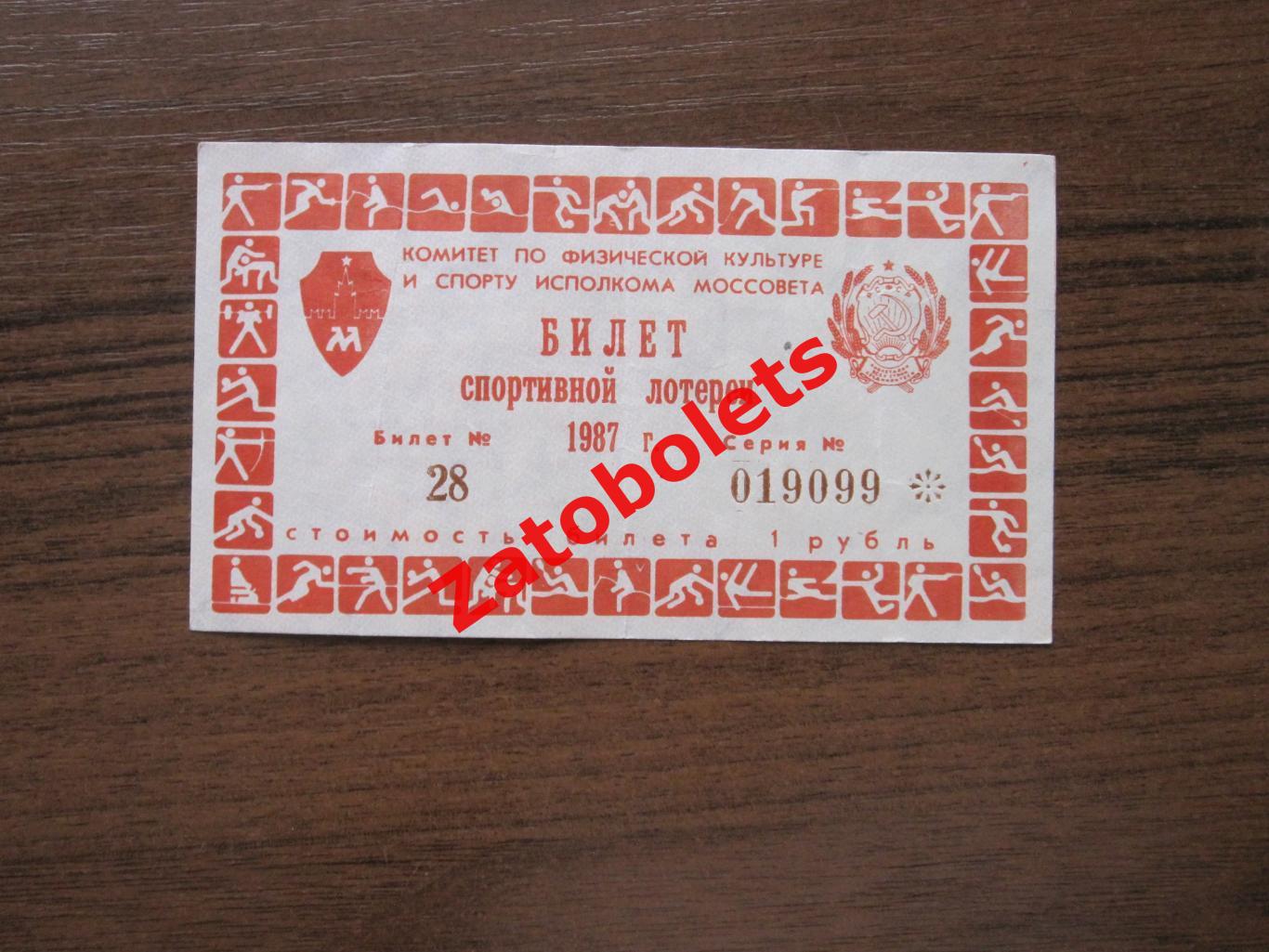 Билет спортивной лотереи Москва 1987