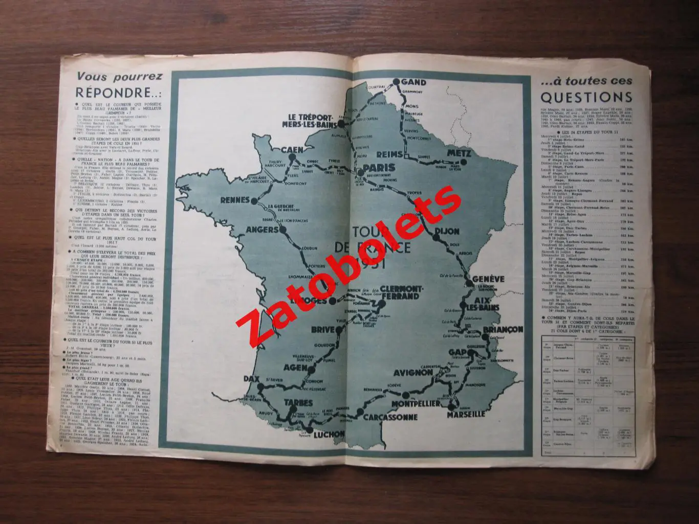 Велоспорт Тур де Франс 1951 Tour de France Приложение к журналу Miroir-Sprint 2