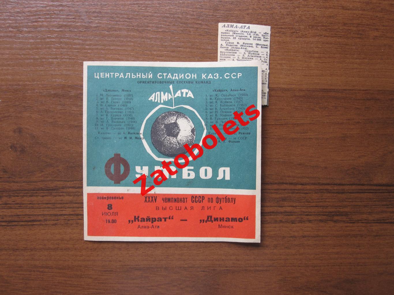 Кайрат Алма-Ата - Динамо Минск 1973 + отчет