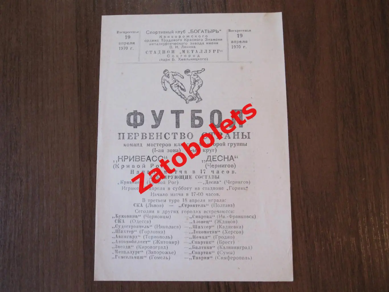 Кривбасс Кривой Рог - Десна Чернигов 1970