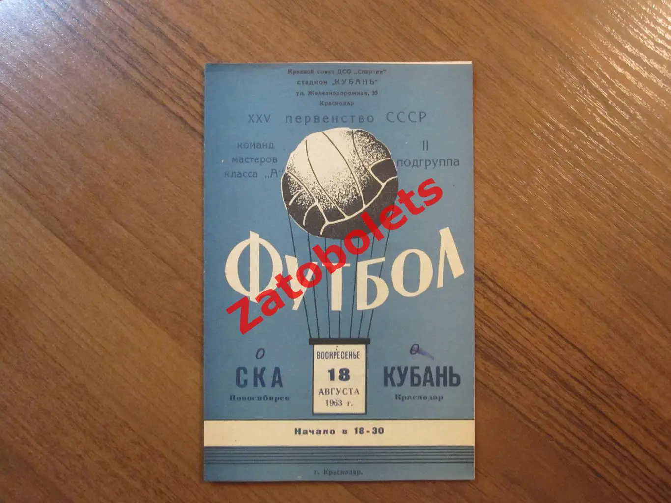 Кубань Краснодар - СКА Новосибирск 1963
