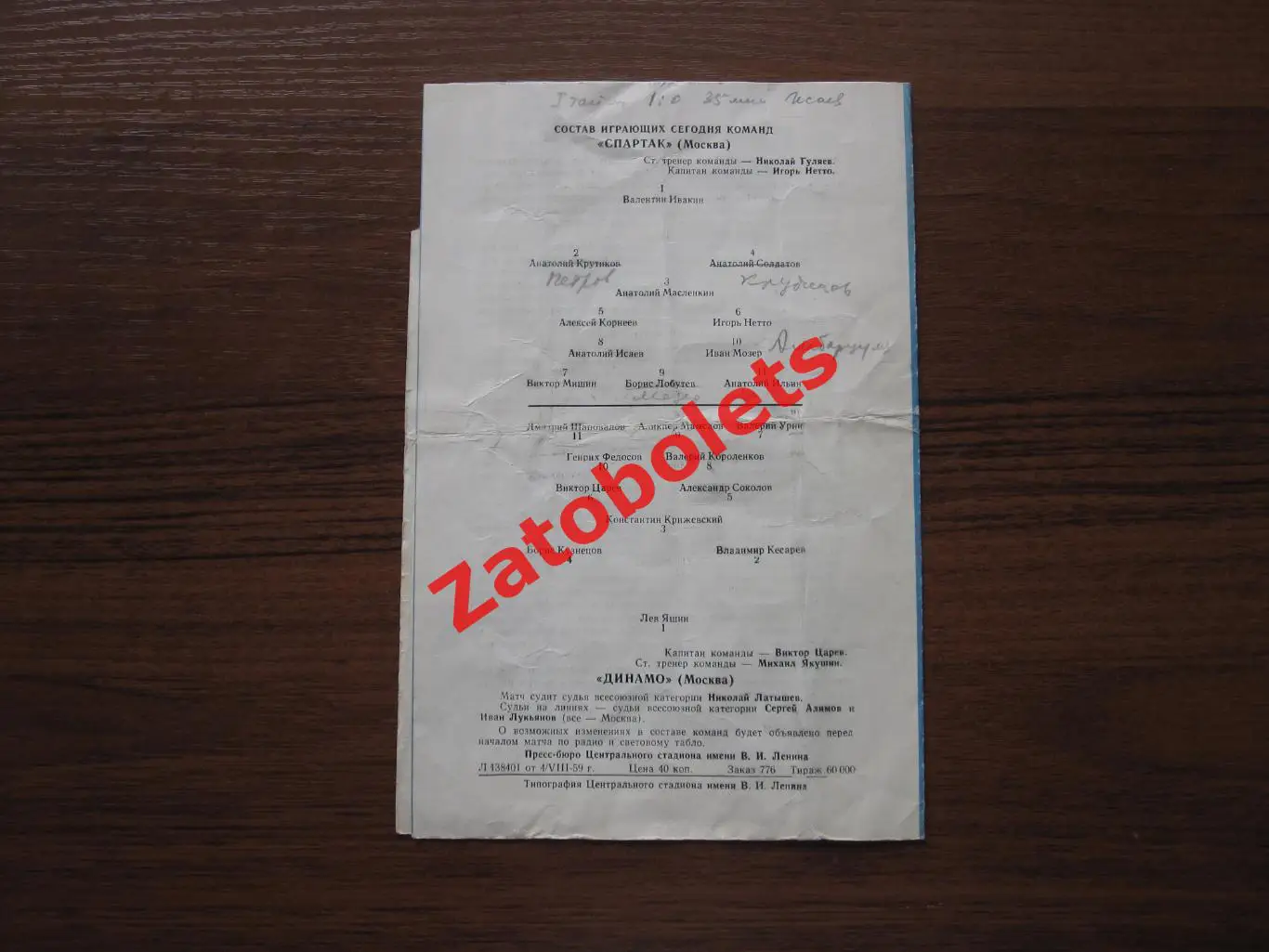 Спартак Москва - Динамо Москва 1959 2 вид 2