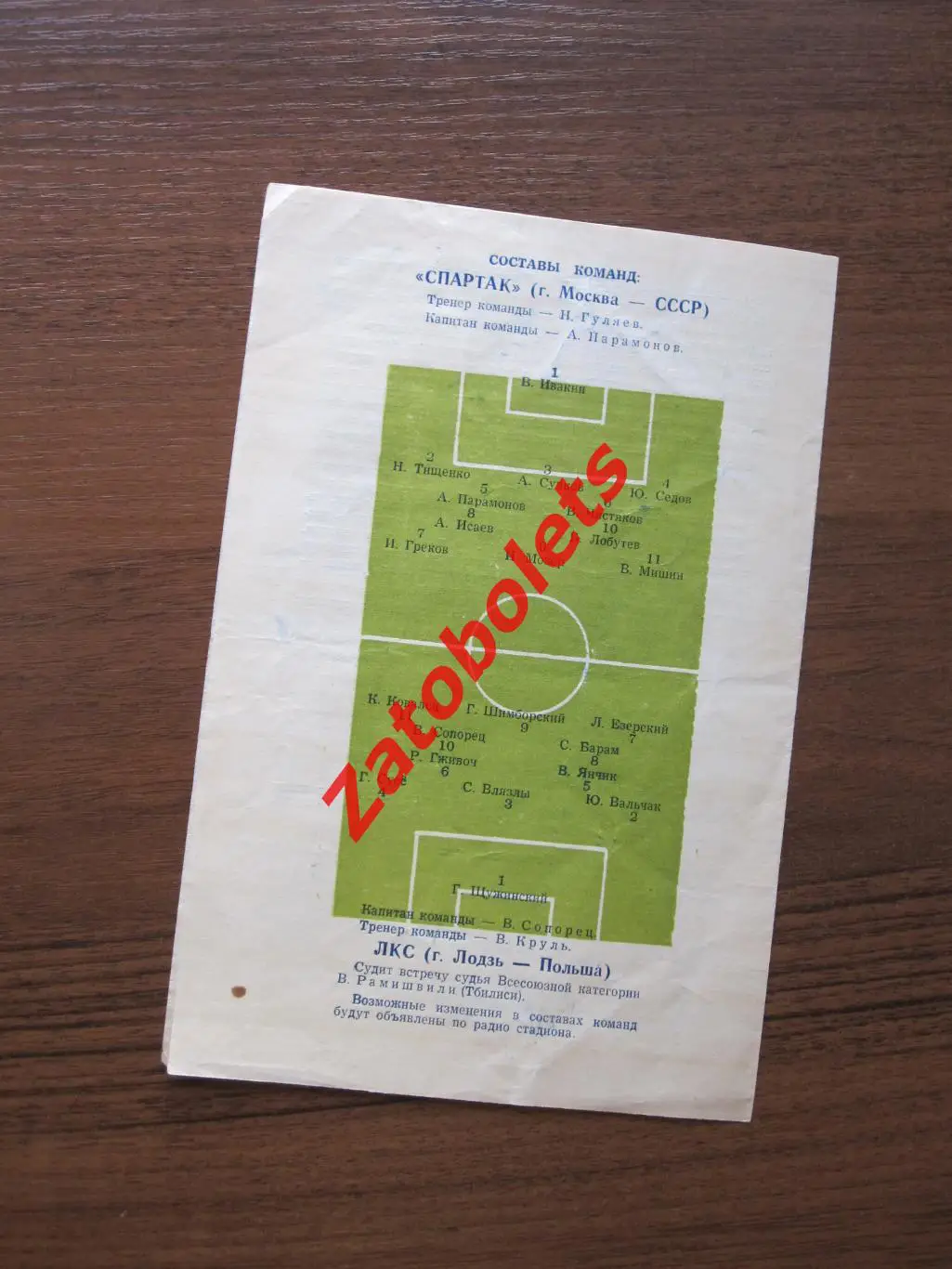 Спартак Москва - ЛКС Лодзь Польша 1958 товарищеский матч 1