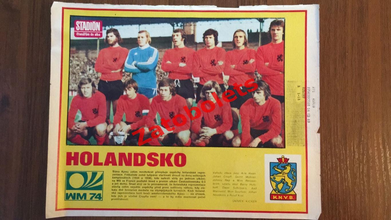 Постер Голландия / сборная Нидерландов журнал Стадион Чехия 1974
