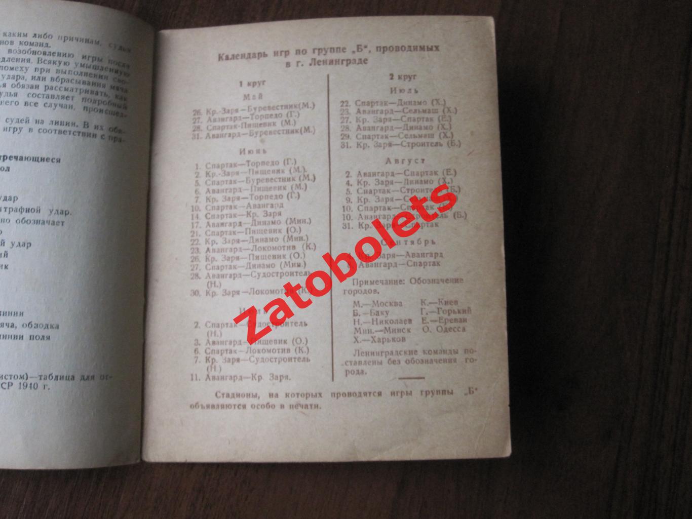 Футбол 1940 Первенство СССР Ленинград Зенит Динамо / Правила игры В.Писарев 3