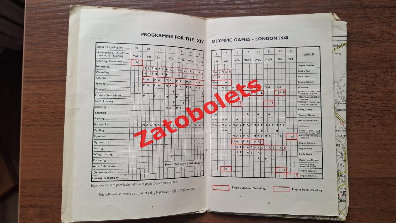 Олимпийские игры 1948 Лондон ГИД от Дейли Телеграф Карта Олимпиады 2