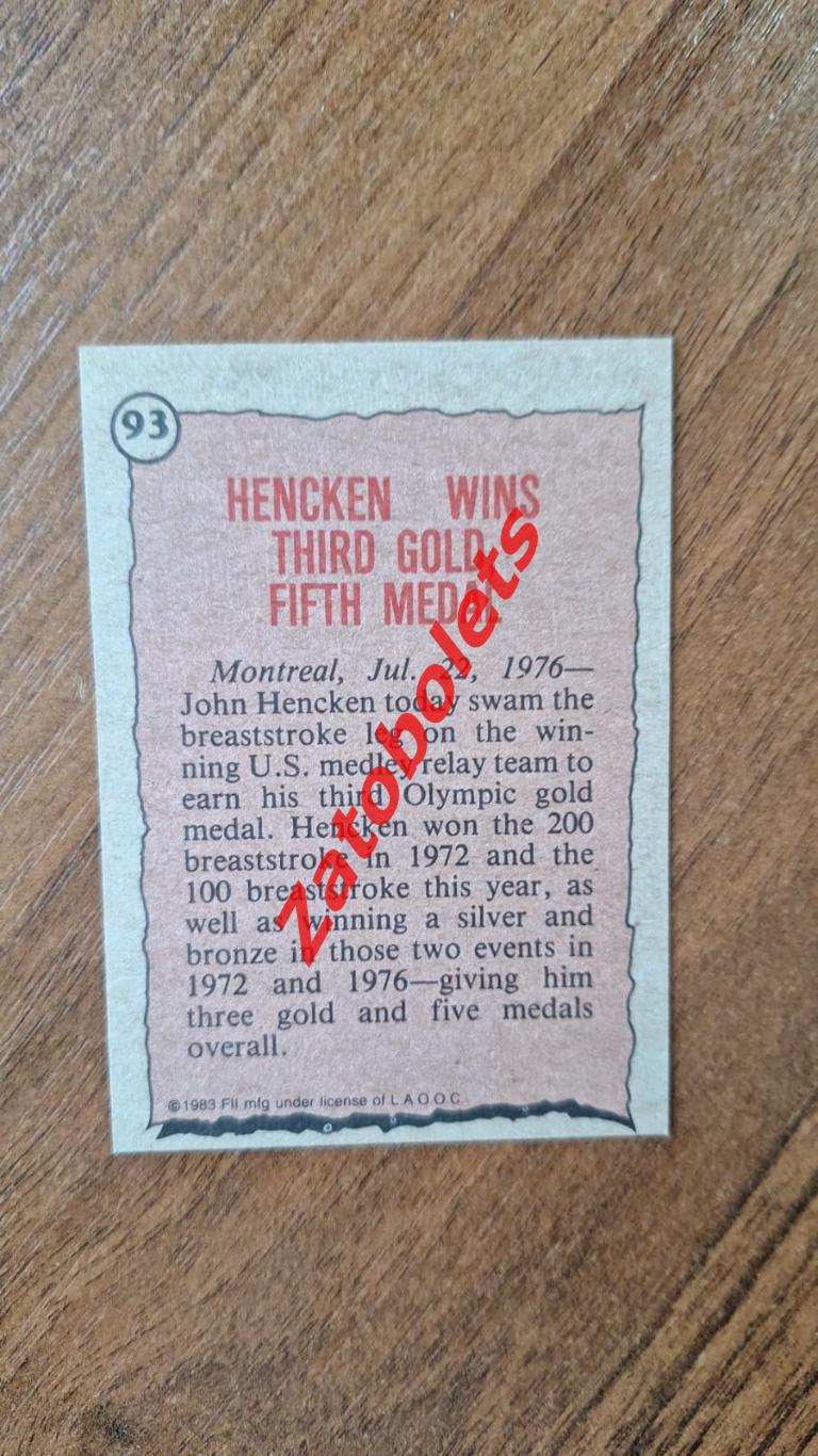 93 Великие олимпийцы США Jonh Hencken Плавание Олимпийские игры 1976 1