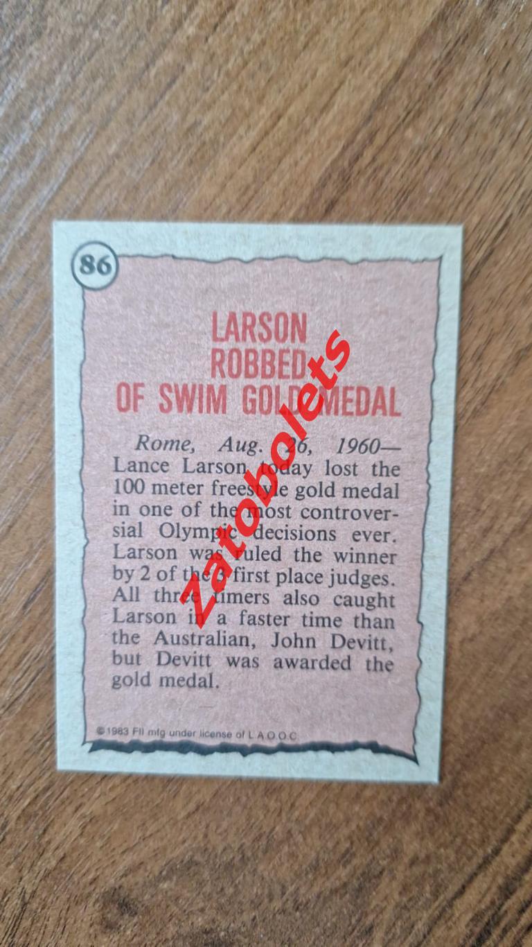 86 Великие олимпийцы США Lance Larson Плавание Олимпийские игры 1960 1