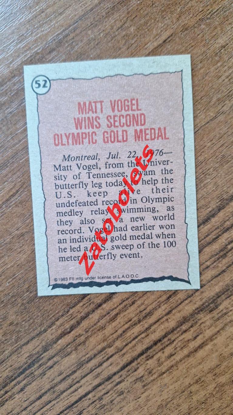 52 Великие олимпийцы США Matt Vogel Плавание Олимпийские игры 1976 1