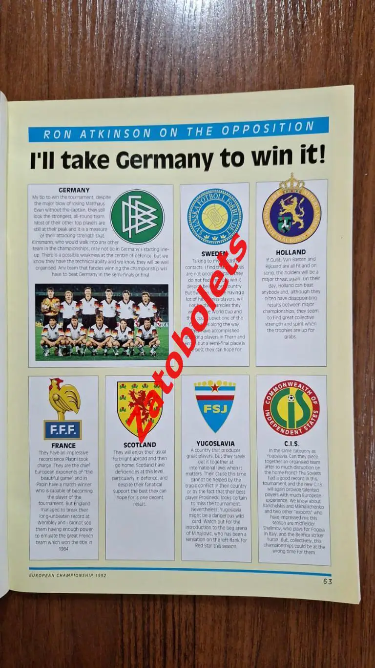 Программа Чемпионат Европы по футболу 1992 ITV Sport EURO Сборная СССР / СНГ 3