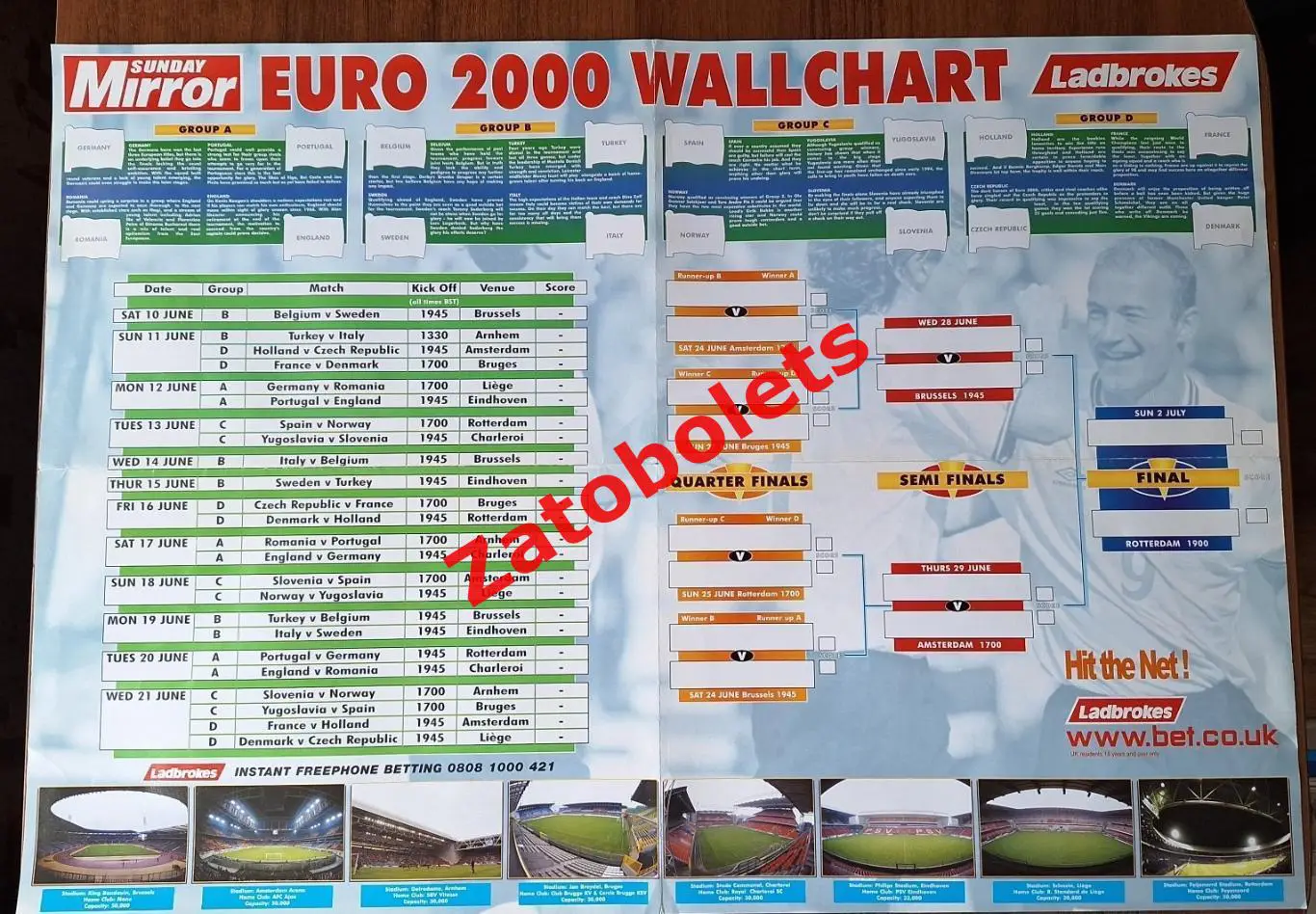 Плакат Чемпионат Европы 2020 2021 Sunday Mirror ЕВРО с наклейками