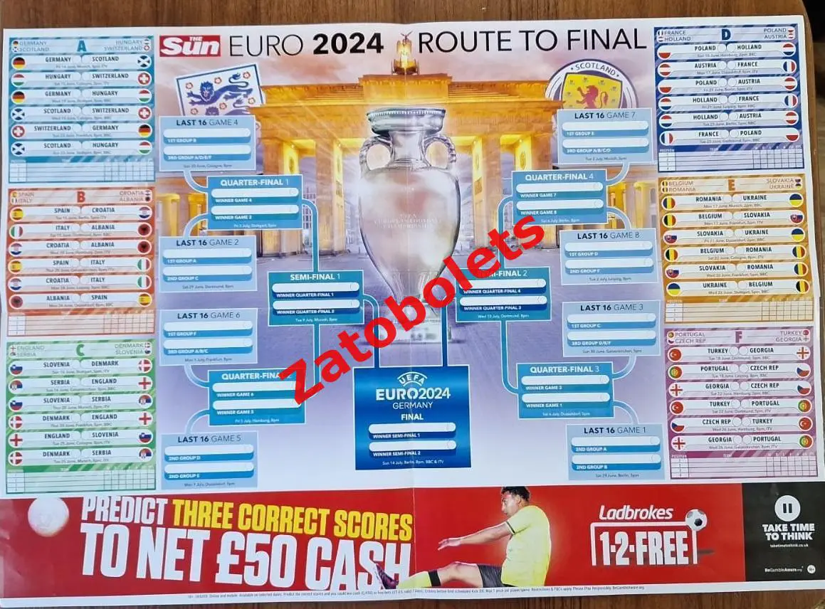 Плакат Расписание Футбол Чемпионат Европы 2024 SUN ЕВРО