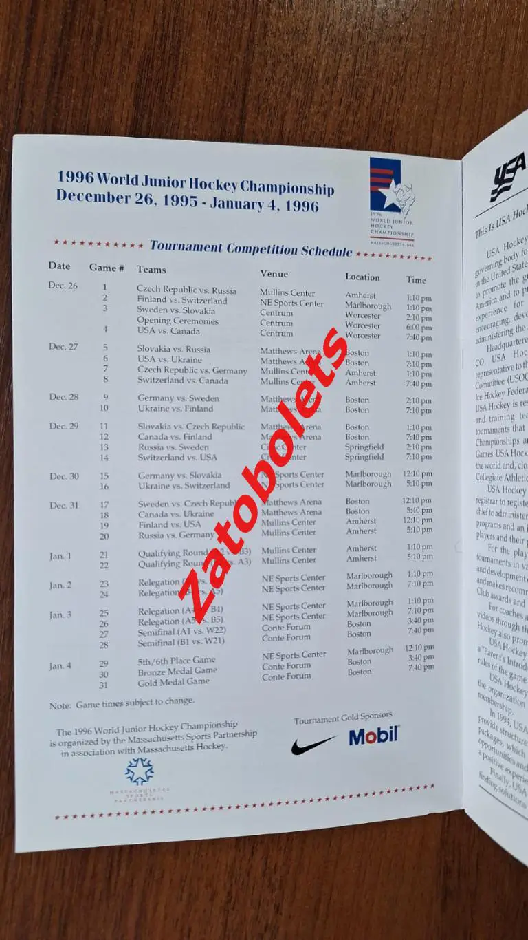 Хоккей Чемпионат Мира США 1996 Молодежные Россия Украина Media Guide сборной США 1