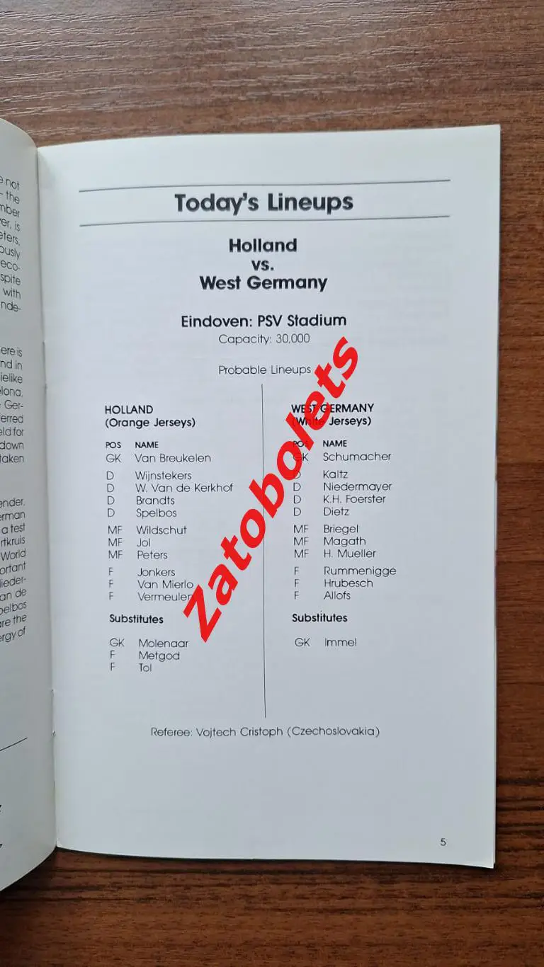 Голландия / Нидерланды - Германия 1980 The Globe Kicker Товарищеский матч 2