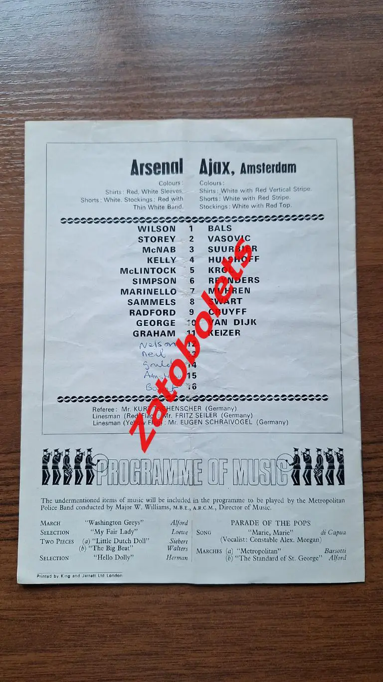 Арсенал Англия - Аякс Голландия 1970 Кубок Ярмарок 1