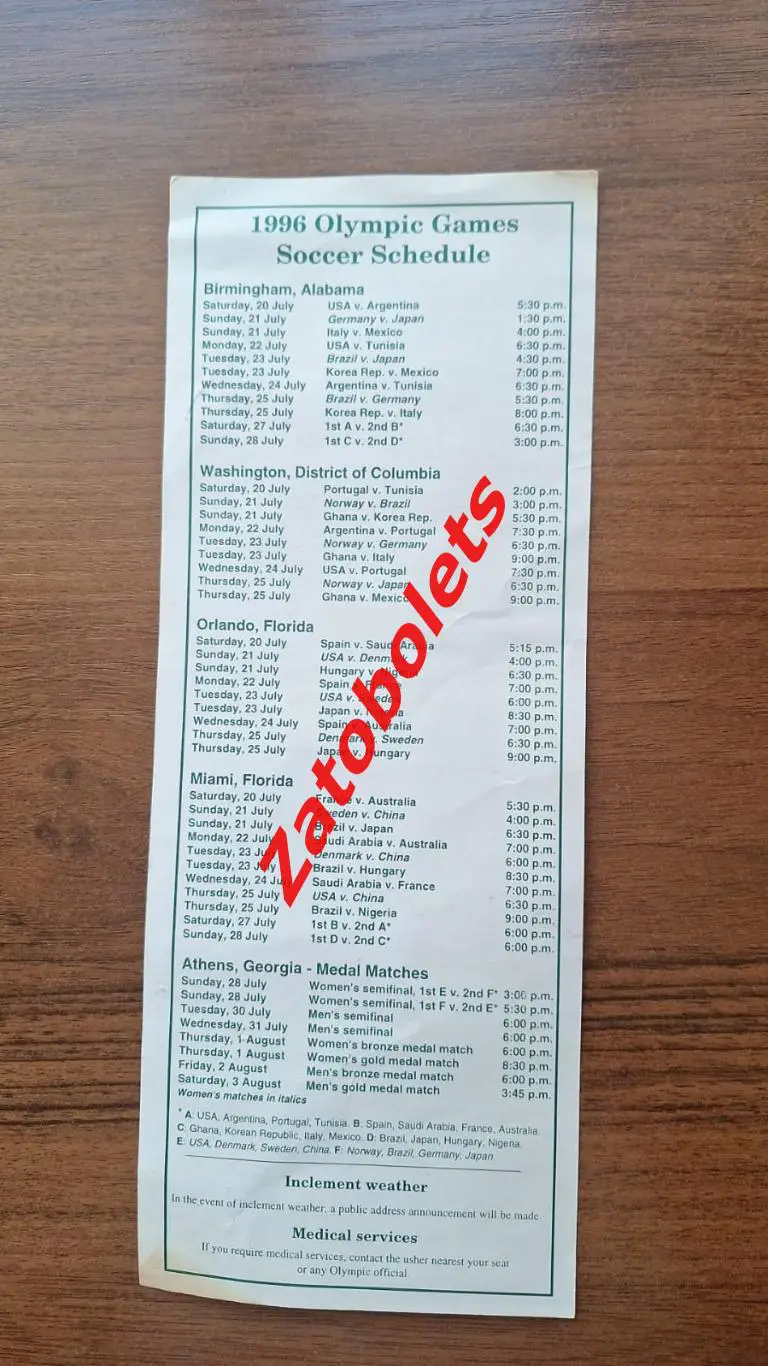Германия - Япония жен / Италия - Мексика мужчины 1996 Олимпийские Игры Олимпиада 1