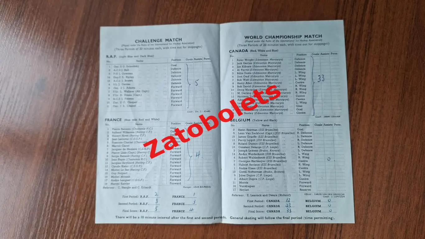 Чемпионат мира и Европы по хоккею 1950 ВВС - Франция / Канада - Бельгия 1