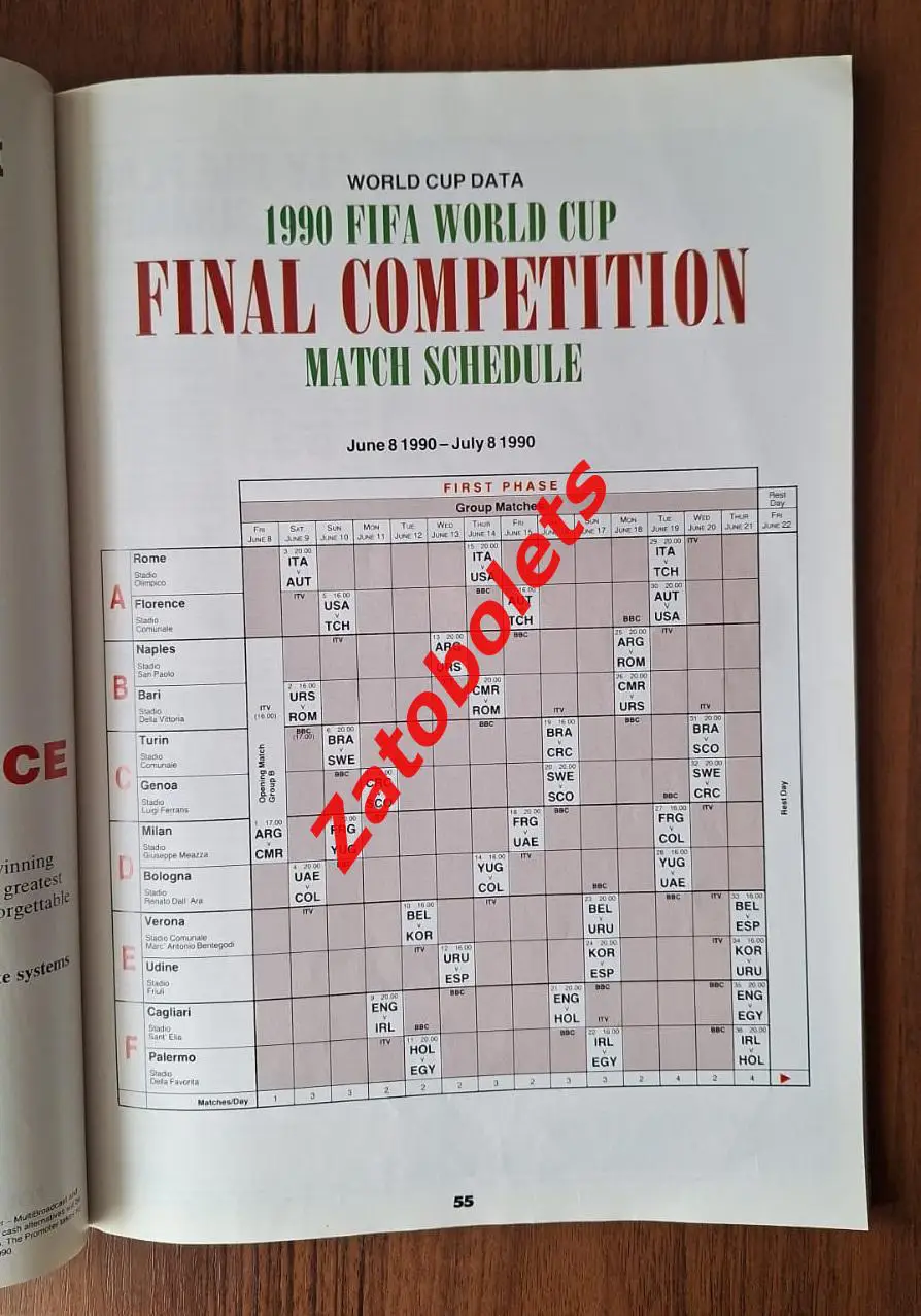 Чемпионат Мира 1990 Италия Программа 1
