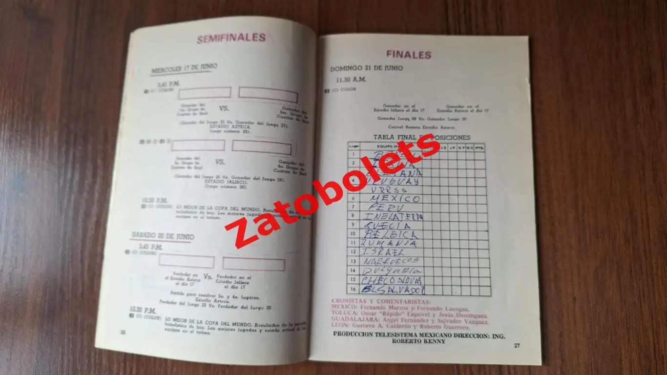 Чемпионат Мира 1970 ТВ-гид Carlos Amador 2