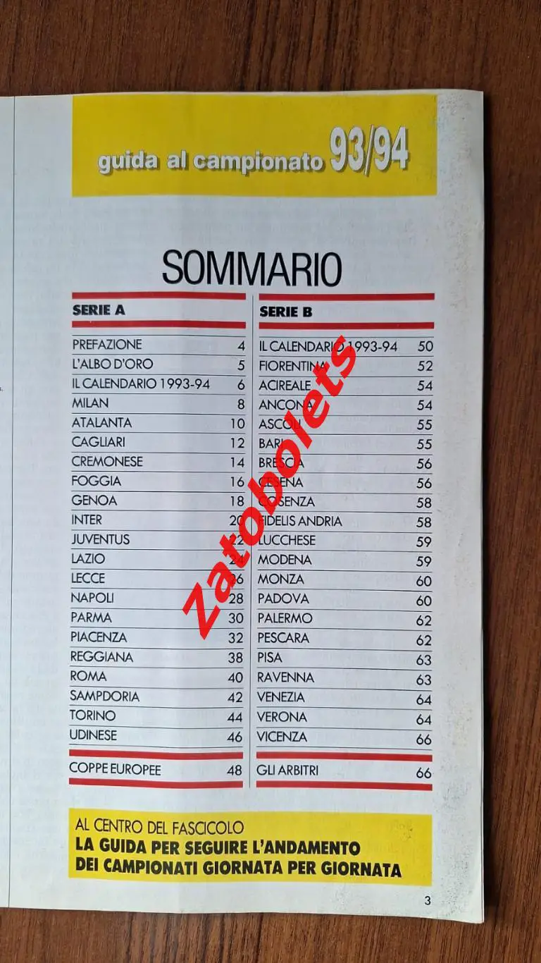 Футбол Super Calcio Чемпионат Италии 1993-1994 Серия А Представление команд 1