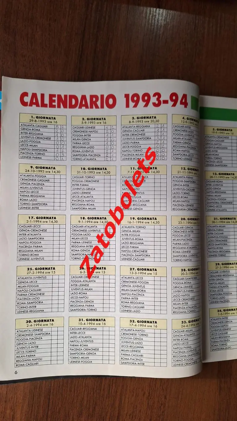 Футбол Super Calcio Чемпионат Италии 1993-1994 Серия А Представление команд 2