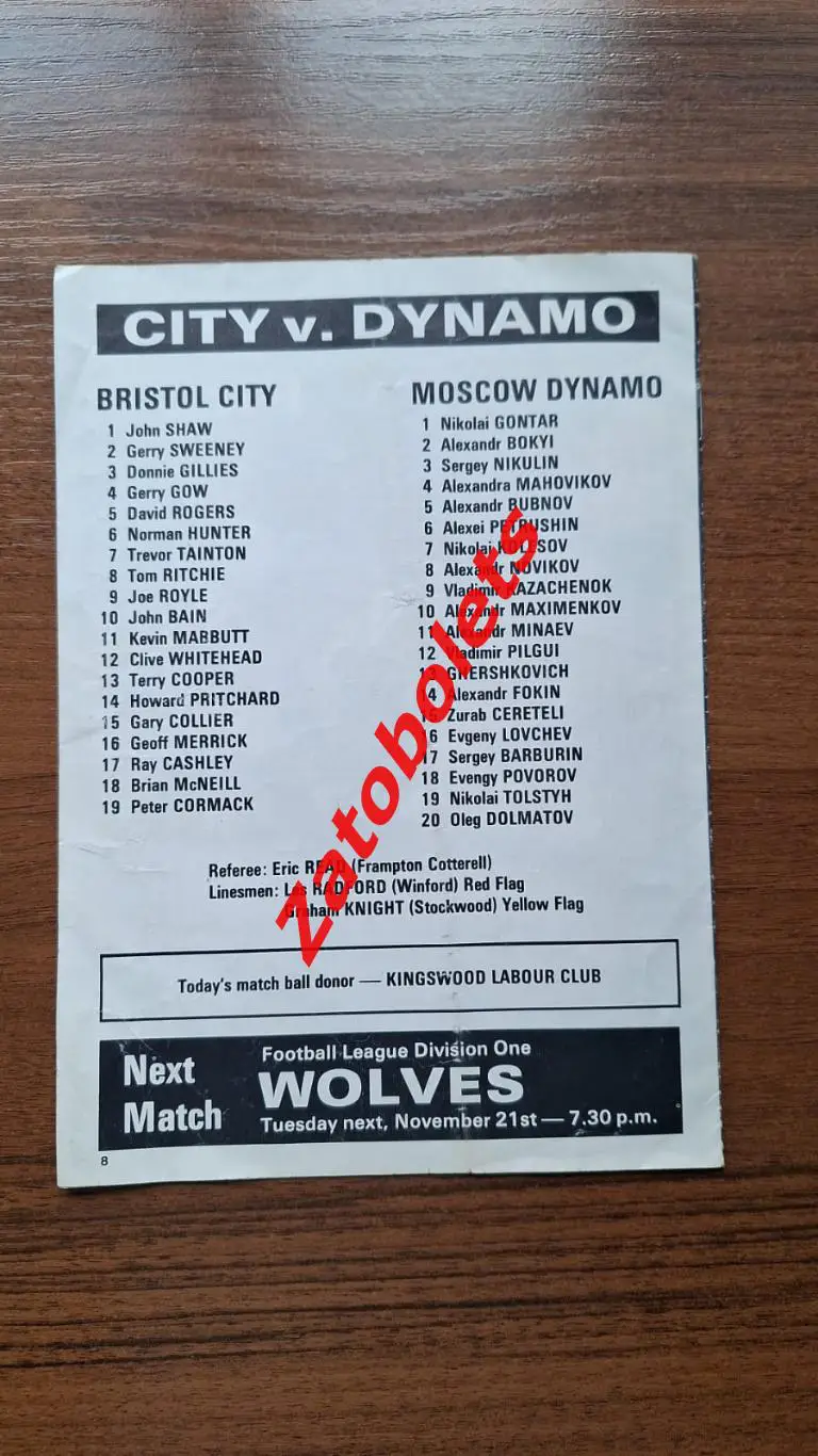 Бристоль Сити Англия - Динамо Москва СССР 1978 1