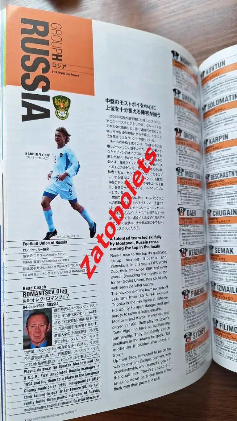 Программа Чемпионат Мира 2002 Япония / Корея сборная Россия 1