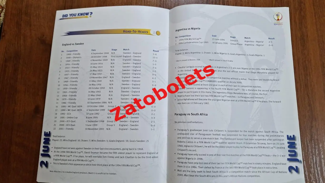 Программа Чемпионат Мира 2002 Япония / Корея 31.05 - 02.06.2002 3