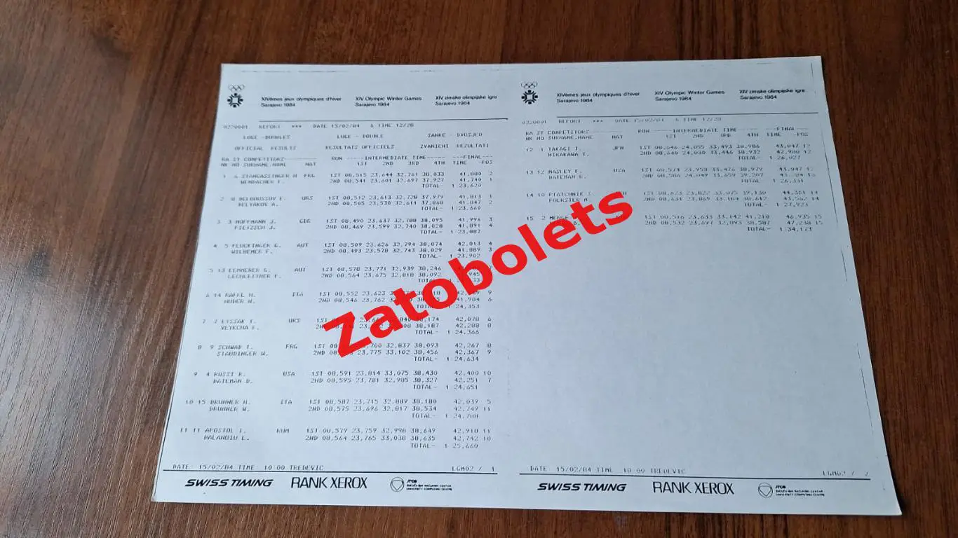 Олимпийские Игры Олимпиада 1984 Сараево Санный спорт Двойки