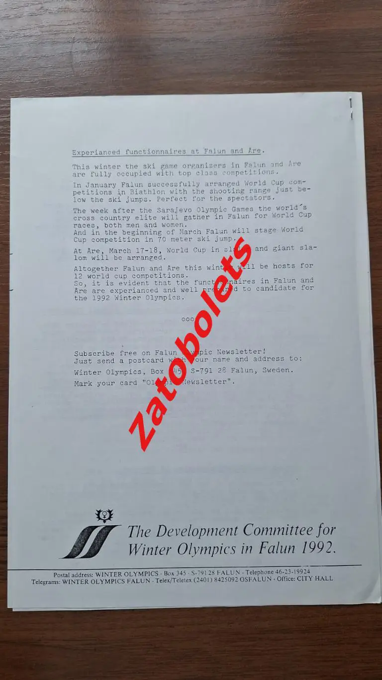 Олимпийские Игры Олимпиада 1984 Сараево ТВ пресс-релизы + Фалун 5