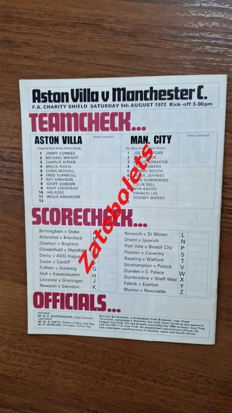 Манчестер Сити - Астон Вилла 1972 Суперкубок Англии Финал 1