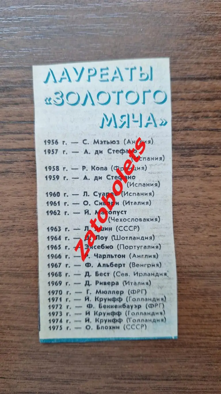 Футбол лауреаты Золотой Мяч 1956-1975
