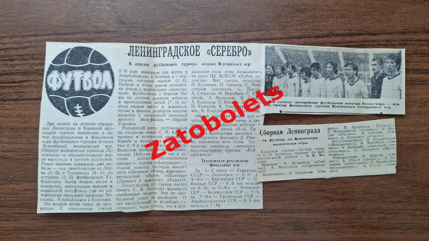 Футбол Ленинградское серебро Всесоюзные юношеские игры 1977