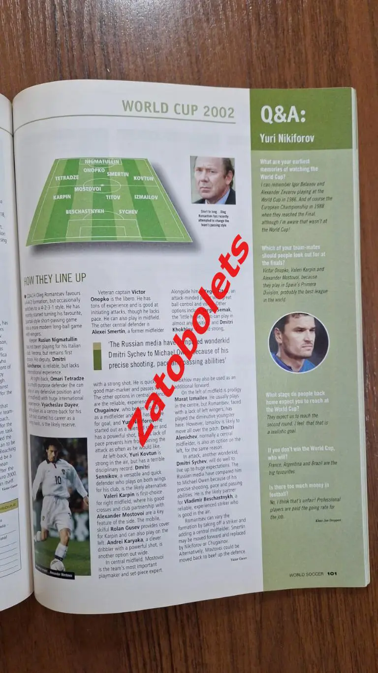Журнал World Soccer Чемпионат Мира Япония / Корея 2002 / сборная Россия 2