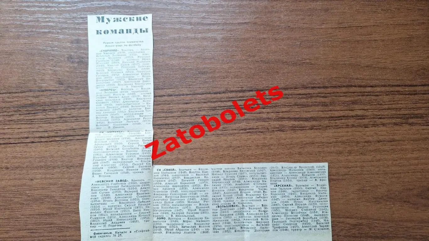 Футбол Чемпионат Ленинграда вероятно 1974 Составы Мужские команды