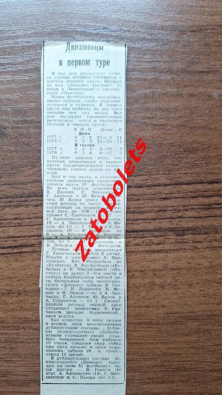 Футбол Чемпионат СССР 1978 Динамо Ленинград