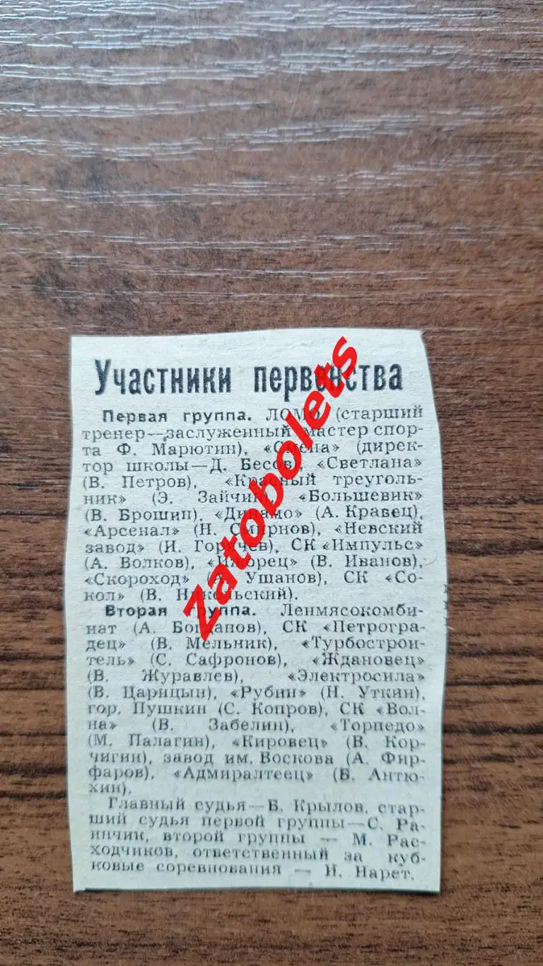 Футбол Участники Первенства