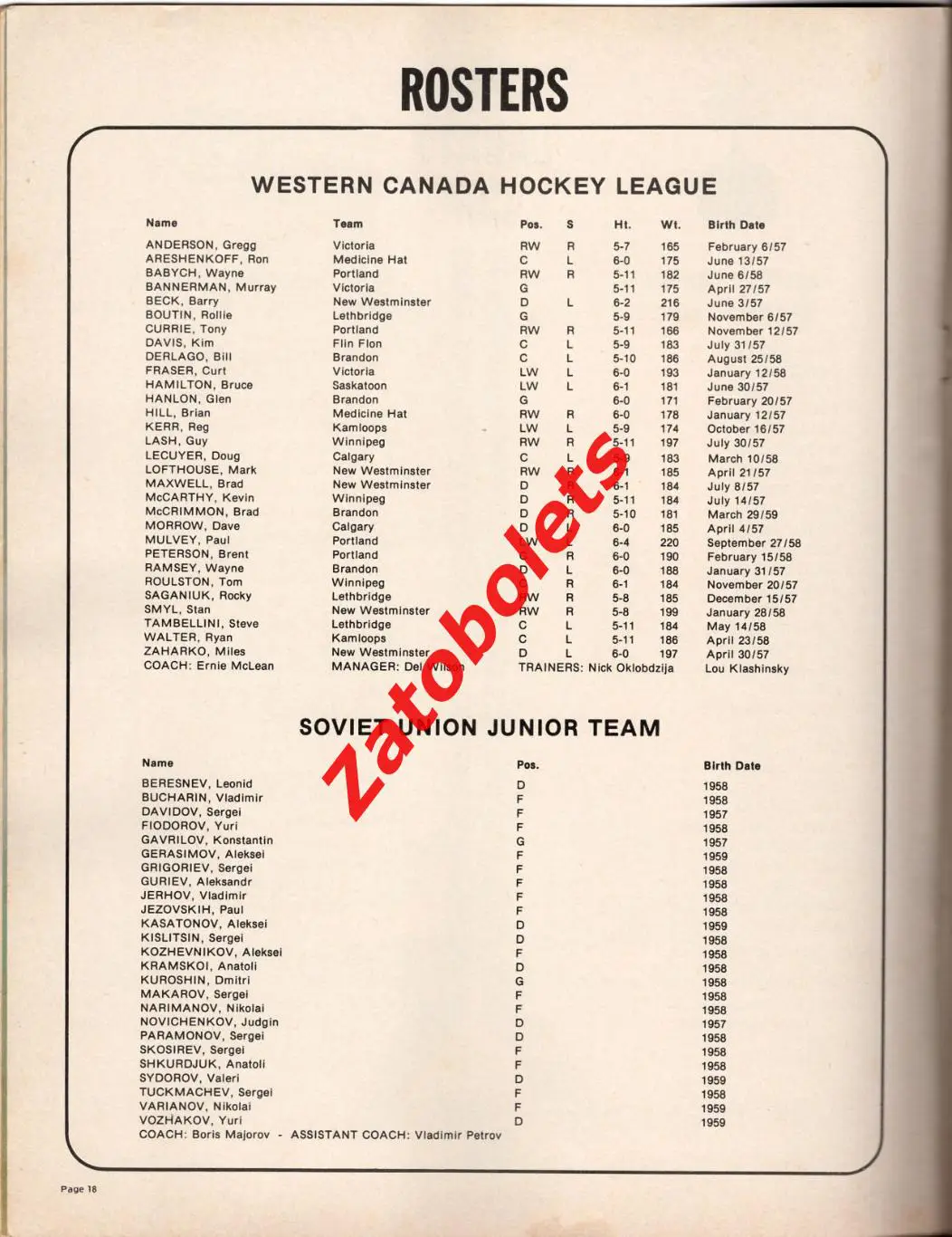 Хоккей Юноши Канада - СССР Labatt Cup 1976 - 1977 2