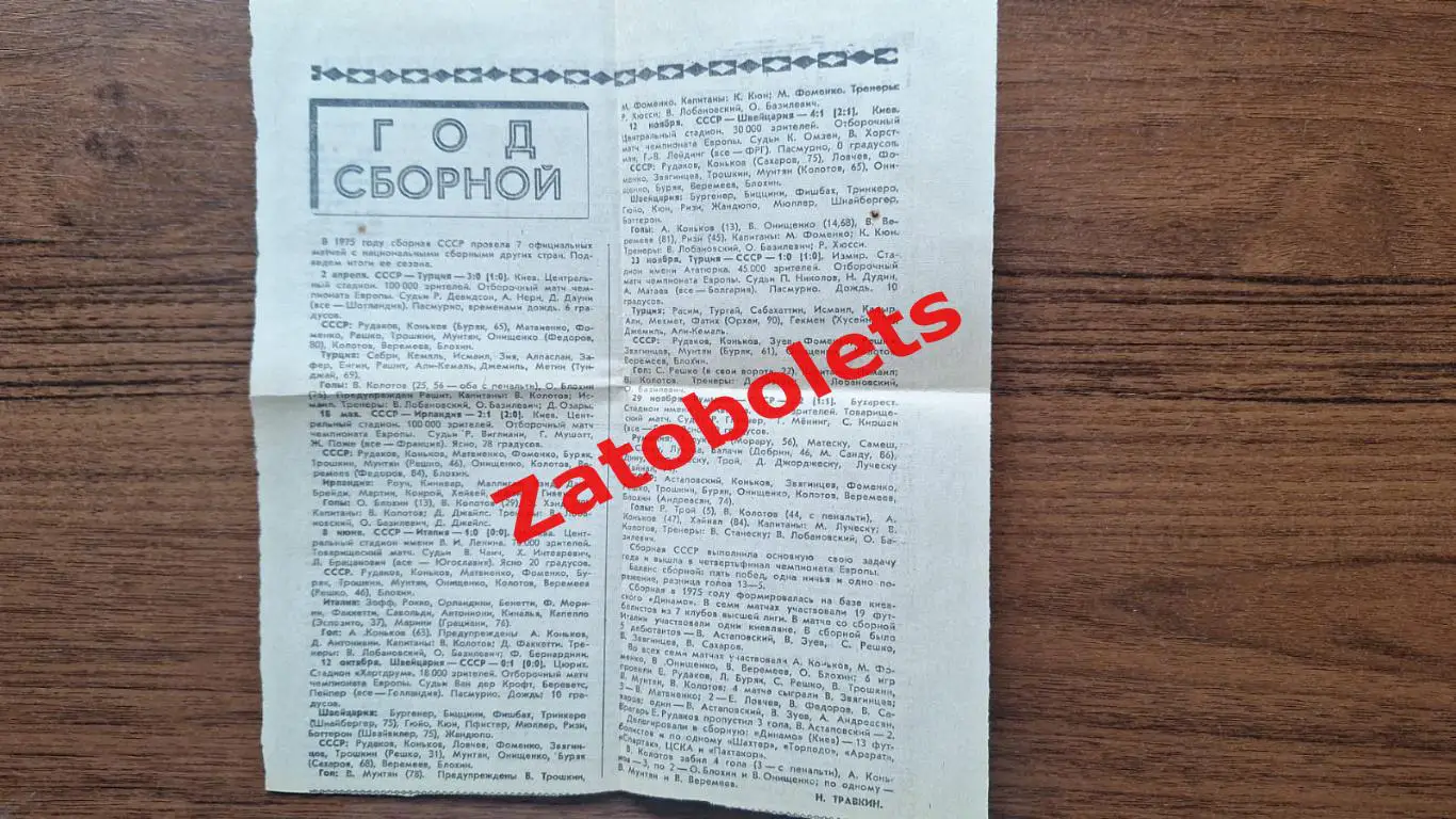 Футбол СССР год сборной 1975